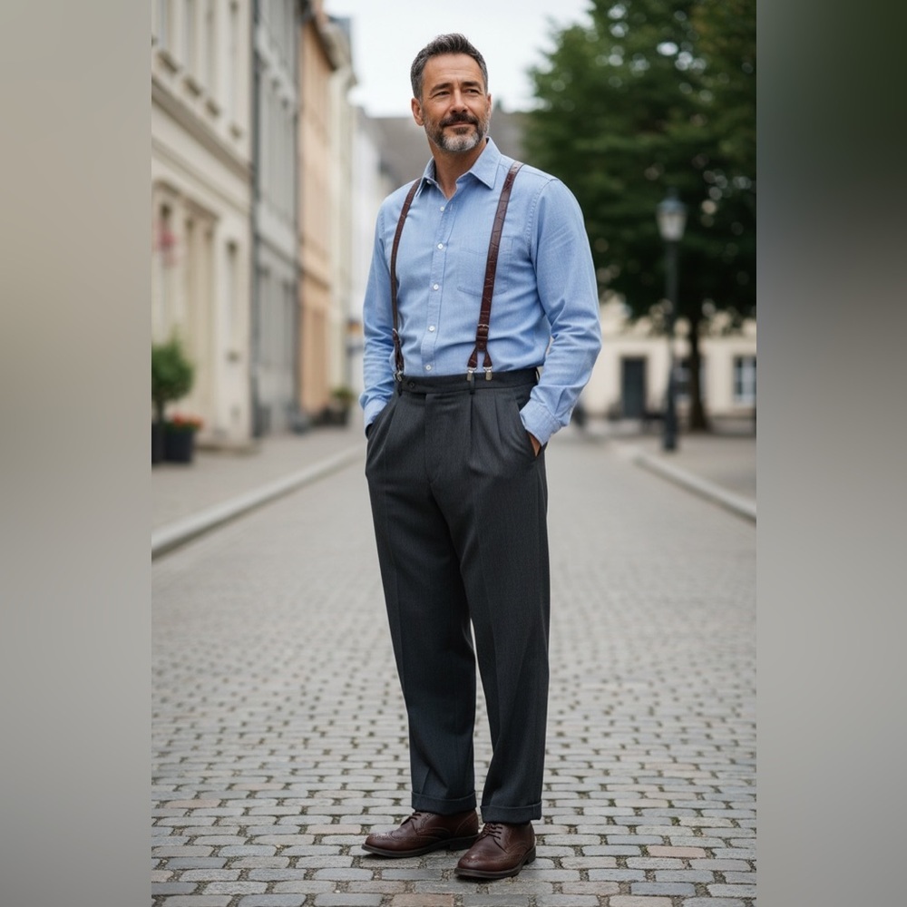 Perry Ellis men’s VTG casual wool trouser pants w/suspenders gray size 36/33